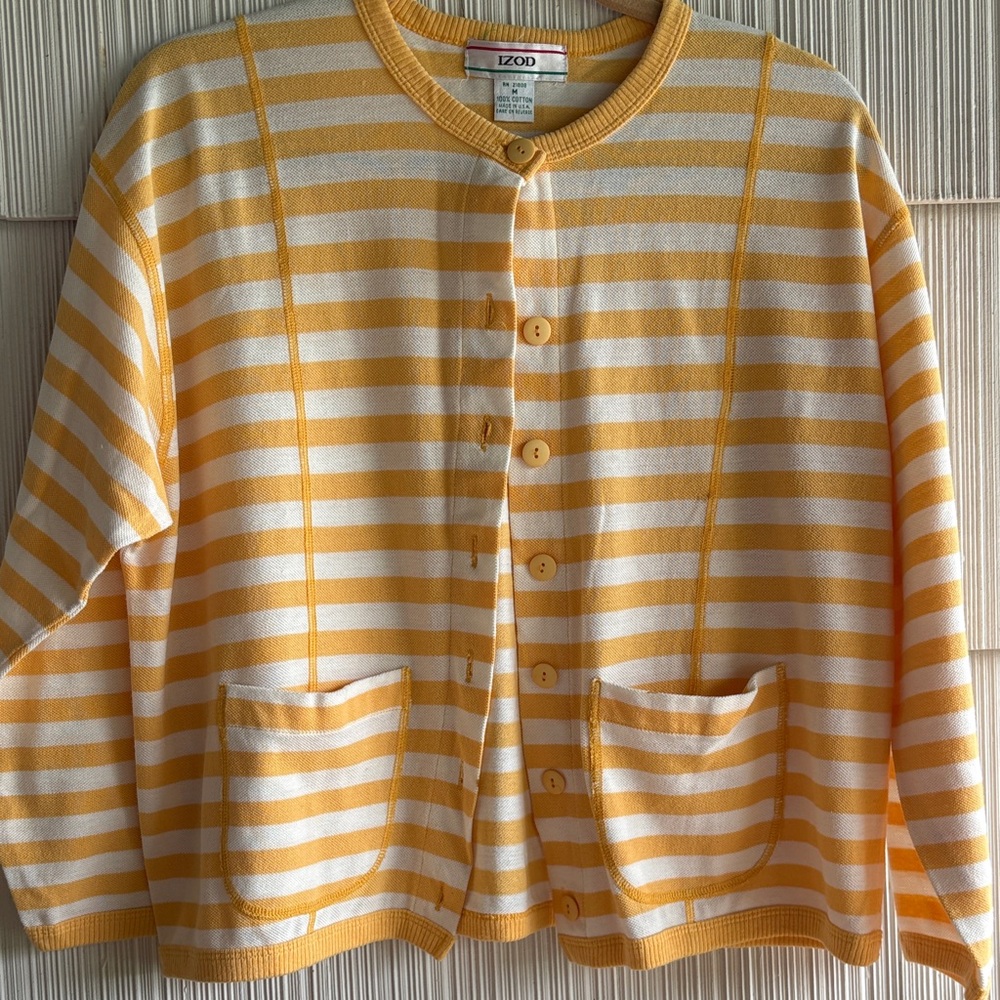 Izod Mustard and White Striped Sweater
